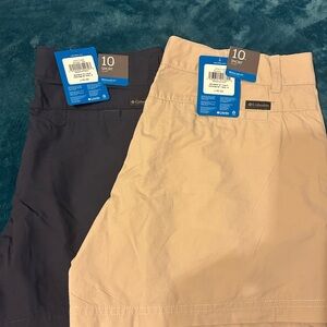 Columbia Flat Front Shorts Blue and Tan